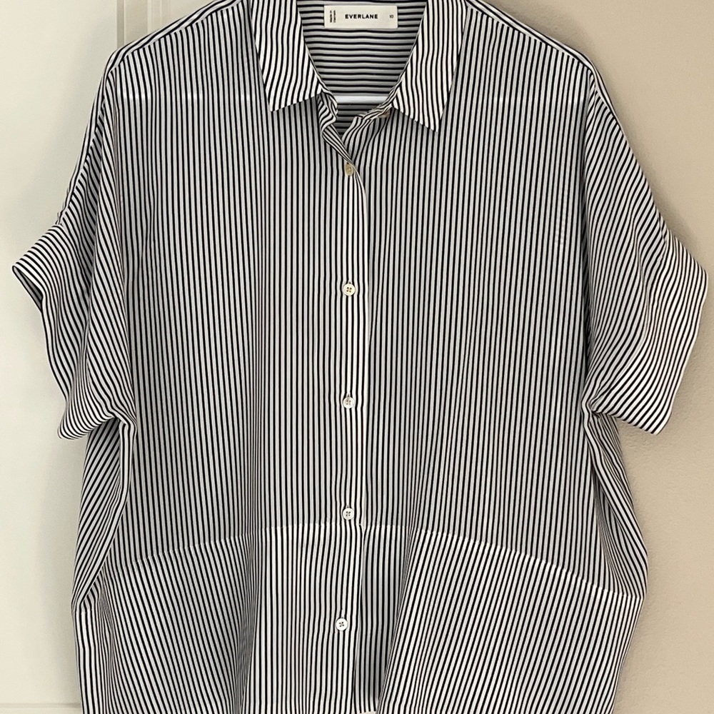 Everlane Women's Black and White Striped Blouse